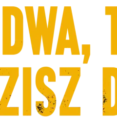Żółte, postarzane litery na czarnym tle: "RAZ, DWA, TRZY... WCHODZISZ DO GRY!".