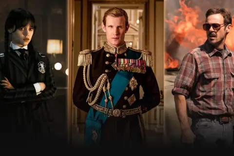Wednesday Addams, książę Filip z "The Crown" i bohater z płonącym samochodem w tle – to tylko niektóre z najlepszych seriali Netflix.