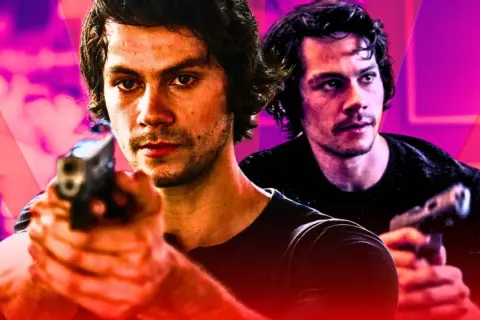 Dylan O'Brien w roli głównej w filmie "American Assassin". Obsada w akcji, z pistoletem w dłoni.