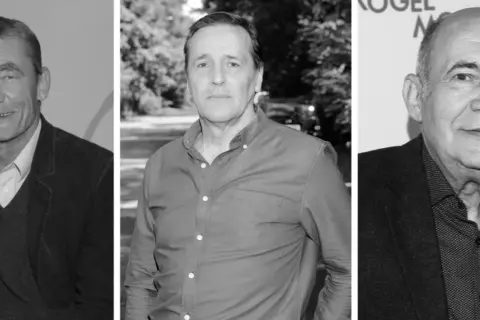 Trzech aktorów serialu "Barwy szczęścia": Marian Dziędziel, Andrzej Grabowski i Janusz Chabior.