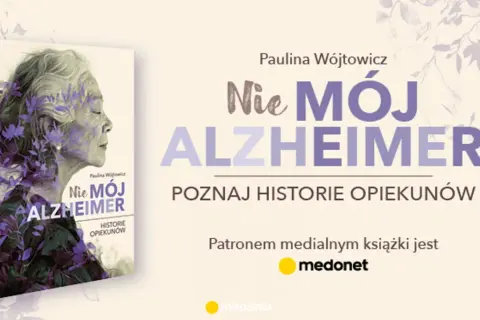 Okładka książki "Nie mój Alzheimer" z portretem kobiety, której włosy przeplatają się z motywami roślinnymi. Tytuł sugeruje, że choroba może dotknąć każdego, jakby "honig im kopf".