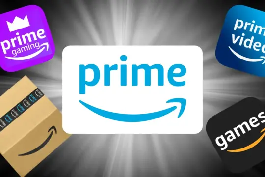 Logo Prime z ikonami Prime Gaming, Prime Video i Prime Games. Sprawdź aktualną prime video cena!