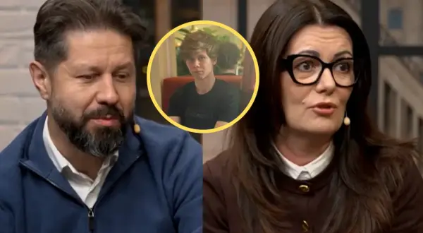 Damian Kret z rodzicami, na zdjęciu jego rodzice i on sam w okręgu.