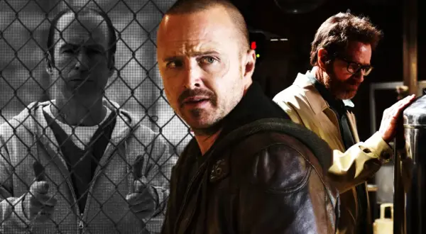 Jesse Pinkman w centrum, obok Walter White. Po lewej Saul Goodman za kratami.