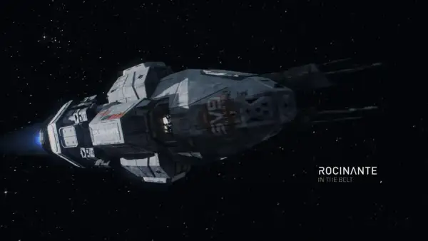 Rocinante, statek z serialu "The Expanse", przemierza przestrzeń kosmiczną. Jego załoga, znana z odwagi, jest gotowa na każde wyzwanie.