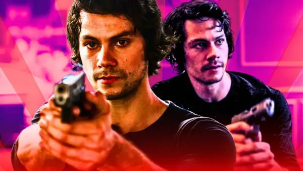 Dylan O'Brien w roli głównej w filmie "American Assassin". Obsada w akcji, z pistoletem w dłoni.
