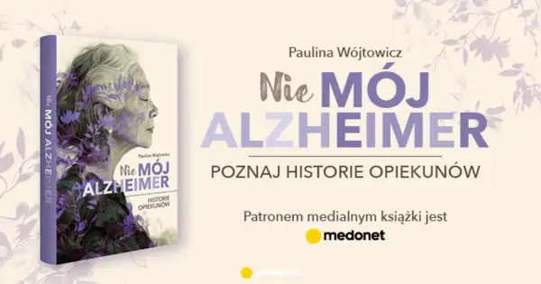 Okładka książki "Nie mój Alzheimer" z portretem kobiety, której włosy przeplatają się z motywami roślinnymi. Tytuł sugeruje, że choroba może dotknąć każdego, jakby "honig im kopf".